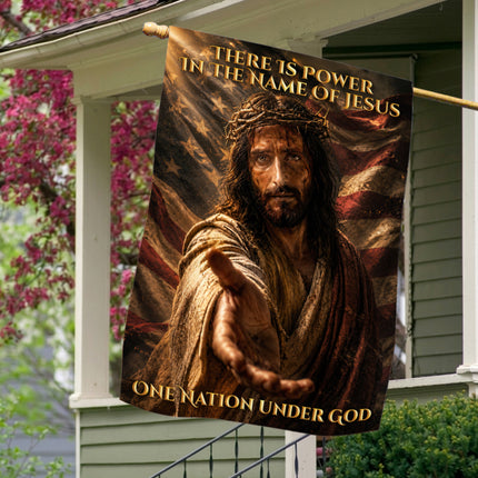 There Is Power In The Name Of Jesus Reach Out One Nation Under God Flag