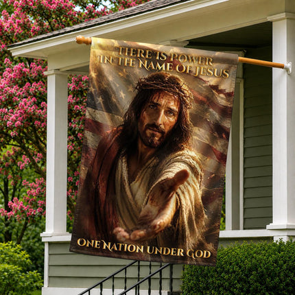 There Is Power In The Name Of Jesus Reach Out One Nation Under God Flag