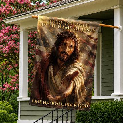 SP-01 There Is Power in the Name of Jesus One Nation Under God Garden Flag Veterans Day