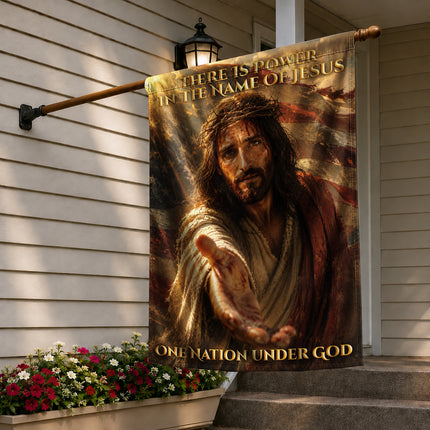 SP-01 There Is Power in the Name of Jesus One Nation Under God Garden Flag Veterans Day