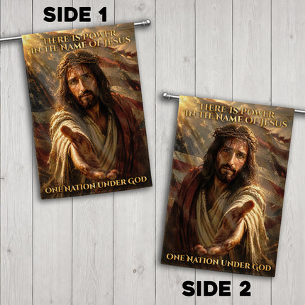 SP-01 There Is Power in the Name of Jesus One Nation Under God Garden Flag Veterans Day