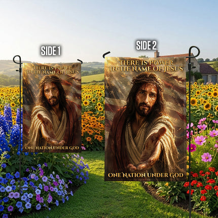 SP-01 There Is Power in the Name of Jesus One Nation Under God Garden Flag Veterans Day