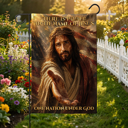 SP-01 There Is Power in the Name of Jesus One Nation Under God Garden Flag Veterans Day