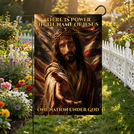 There Is Power In The Name Of Jesus Reach Out One Nation Under God Flag