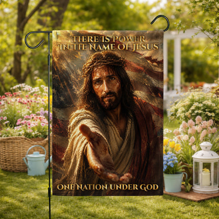 SP-01 There Is Power in the Name of Jesus One Nation Under God Garden Flag Veterans Day