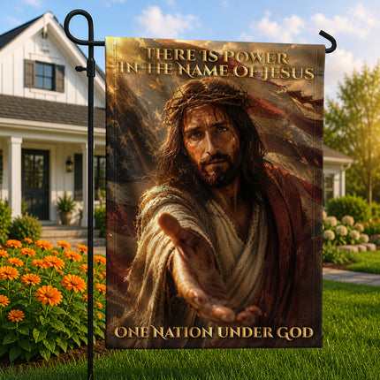 SP-01 There Is Power in the Name of Jesus One Nation Under God Garden Flag Veterans Day