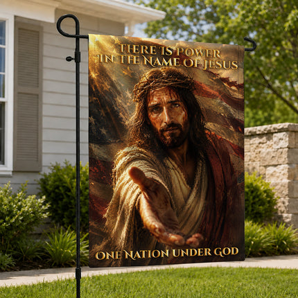 SP-01 There Is Power in the Name of Jesus One Nation Under God Garden Flag Veterans Day