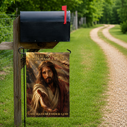 SP-01 There Is Power in the Name of Jesus One Nation Under God Garden Flag Veterans Day