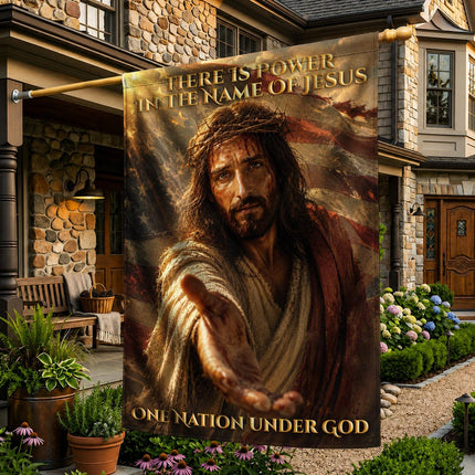There Is Power In The Name Of Jesus Reach Out One Nation Under God Flag