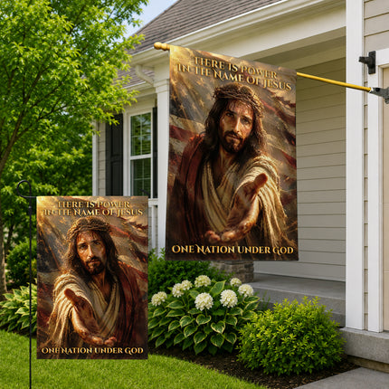 SP-01 There Is Power in the Name of Jesus One Nation Under God Garden Flag Veterans Day