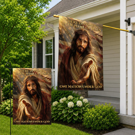 There Is Power In The Name Of Jesus Reach Out One Nation Under God Flag