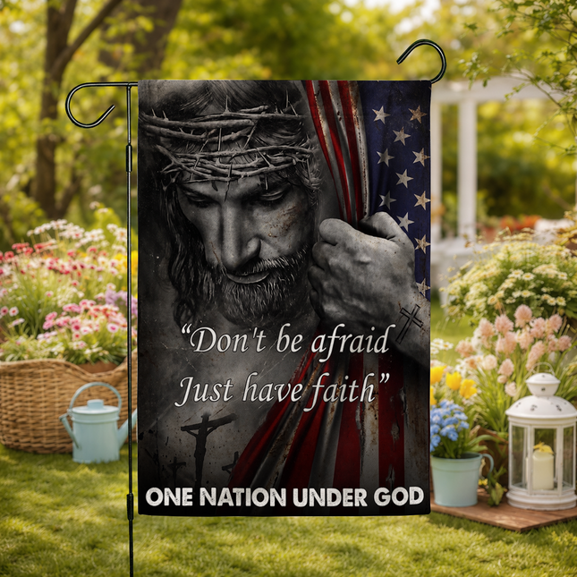 SP-01 Patriotic Christian Jesus One Nation Under God Garden Flag Easter Sunday Thanksgiving