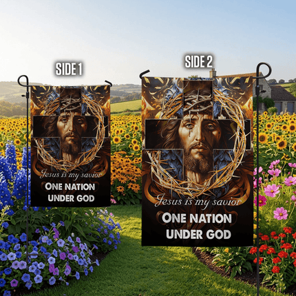 Jesus Is My Savior Crown Cross One Nation Under God Flag