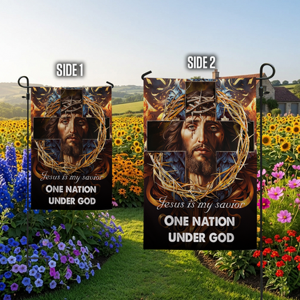 Sp-01 Jesus Is My God Flag Cross and Crown of Thorns Christian Decor