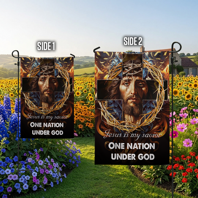 Sp-01 Jesus Is My God Flag Cross and Crown of Thorns Christian Decor