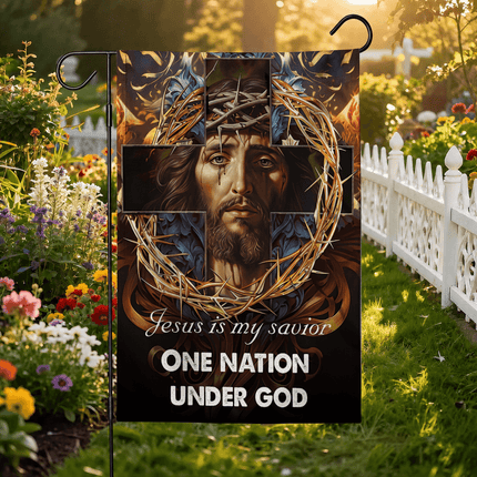 Jesus Is My Savior Crown Cross One Nation Under God Flag