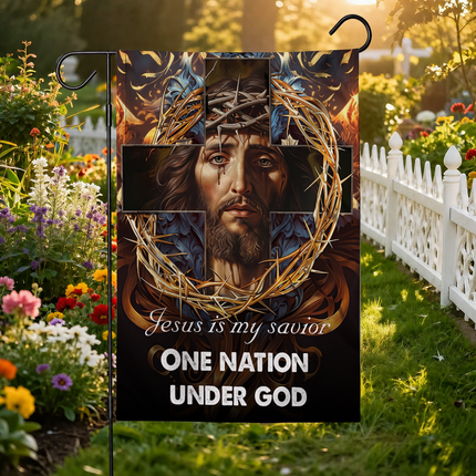 Sp-01 Jesus Is My God Flag Cross and Crown of Thorns Christian Decor