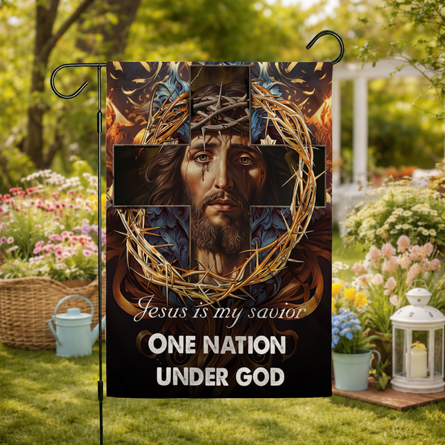 Sp-01 Jesus Is My God Flag Cross and Crown of Thorns Christian Decor