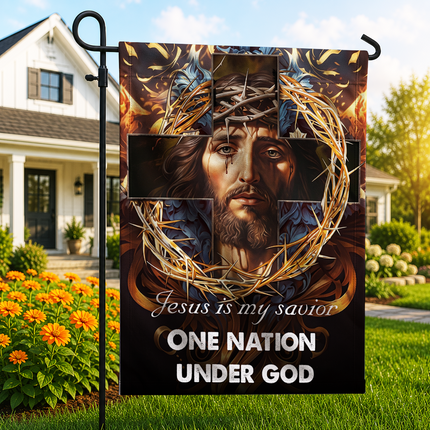 Sp-01 Jesus Is My God Flag Cross and Crown of Thorns Christian Decor