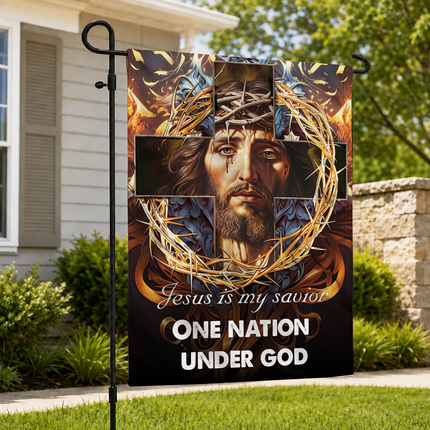 Sp-01 Jesus Is My God Flag Cross and Crown of Thorns Christian Decor