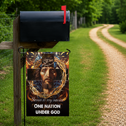 Sp-01 Jesus Is My God Flag Cross and Crown of Thorns Christian Decor