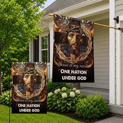 Jesus Is My Savior Crown Cross One Nation Under God Flag