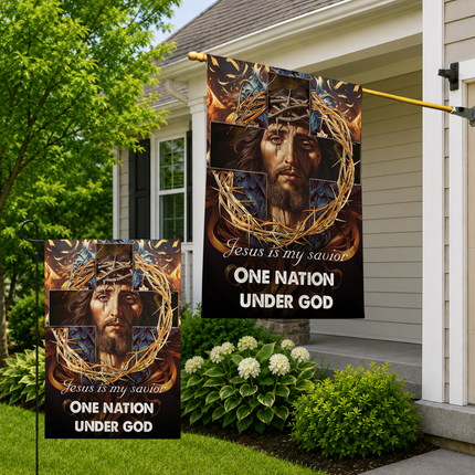Sp-01 Jesus Is My God Flag Cross and Crown of Thorns Christian Decor