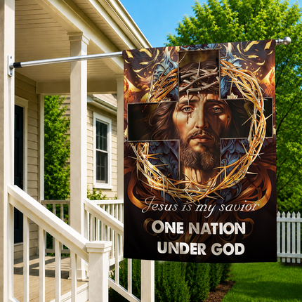 Sp-01 Jesus Is My God Flag Cross and Crown of Thorns Christian Decor