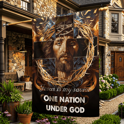 Jesus Is My Savior Crown Cross One Nation Under God Flag
