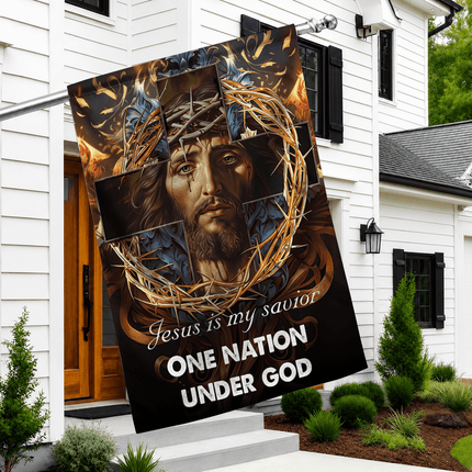 Jesus Is My Savior Crown Cross One Nation Under God Flag