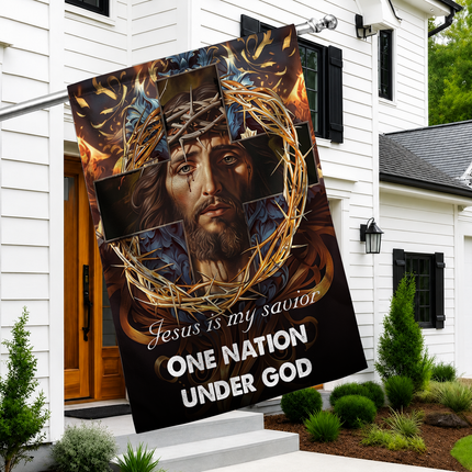 Sp-01 Jesus Is My God Flag Cross and Crown of Thorns Christian Decor