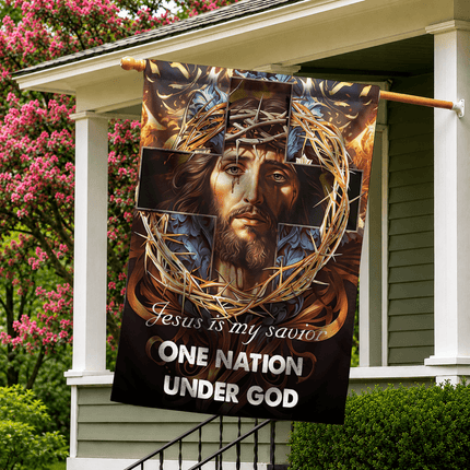 Jesus Is My Savior Crown Cross One Nation Under God Flag