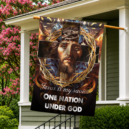 Sp-01 Jesus Is My God Flag Cross and Crown of Thorns Christian Decor