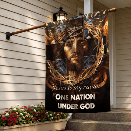 Jesus Is My Savior Crown Cross One Nation Under God Flag