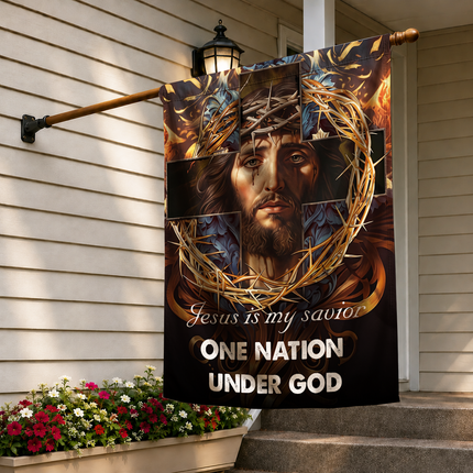 Sp-01 Jesus Is My God Flag Cross and Crown of Thorns Christian Decor