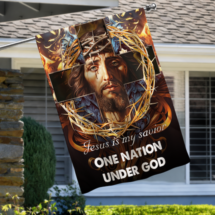 Sp-01 Jesus Is My God Flag Cross and Crown of Thorns Christian Decor