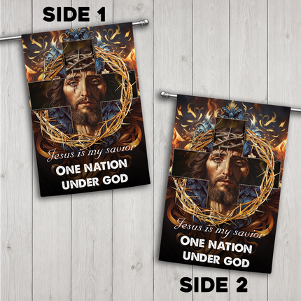 Sp-01 Jesus Is My God Flag Cross and Crown of Thorns Christian Decor