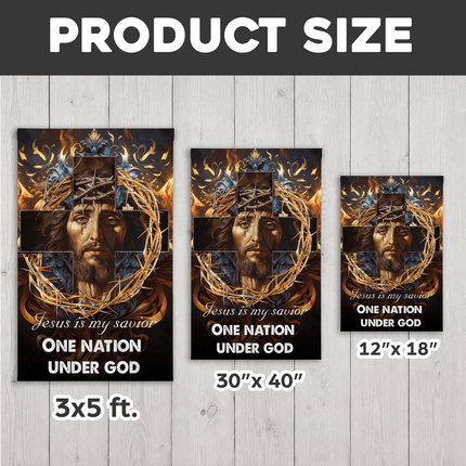 Jesus Is My Savior Crown Cross One Nation Under God Flag