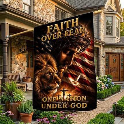Faith Over Fear Lion Jesus One Nation Under God Flag