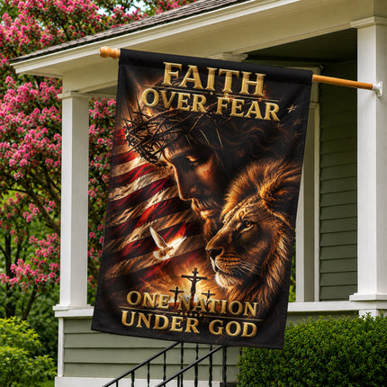 SP-01 Faith Over Fear Lion of Judah One Nation Under God Garden Flag Independence Day