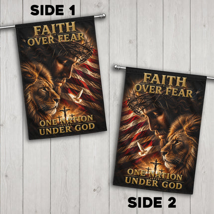 SP-01 Faith Over Fear Lion of Judah One Nation Under God Garden Flag Independence Day