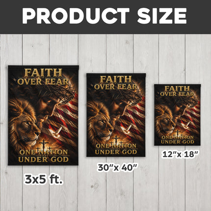 SP-01 Faith Over Fear Lion of Judah One Nation Under God Garden Flag Independence Day