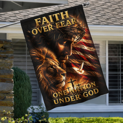 SP-01 Faith Over Fear Lion of Judah One Nation Under God Garden Flag Independence Day