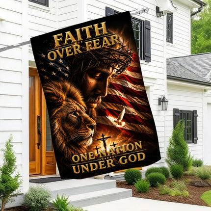Faith Over Fear Lion Jesus One Nation Under God Flag