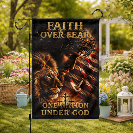 SP-01 Faith Over Fear Lion of Judah One Nation Under God Garden Flag Independence Day