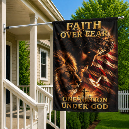 SP-01 Faith Over Fear Lion of Judah One Nation Under God Garden Flag Independence Day