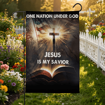 Jesus Is My Savior Bible Cross One Nation Under God Flag