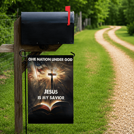 Jesus Is My Savior Bible Cross One Nation Under God Flag
