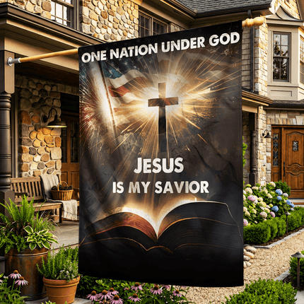 Jesus Is My Savior Bible Cross One Nation Under God Flag