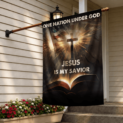Jesus Is My Savior Bible Cross One Nation Under God Flag